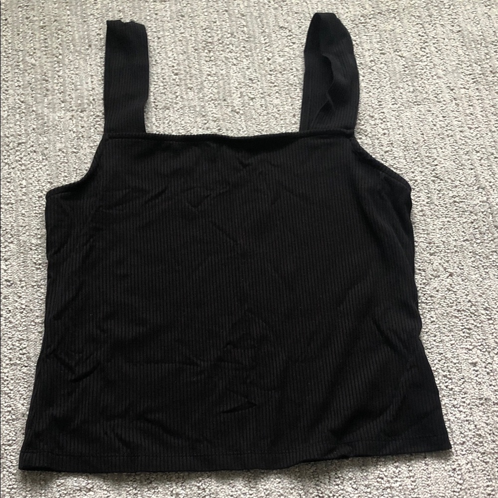 Women’s Black Ribbed Square-Neck Tank Top